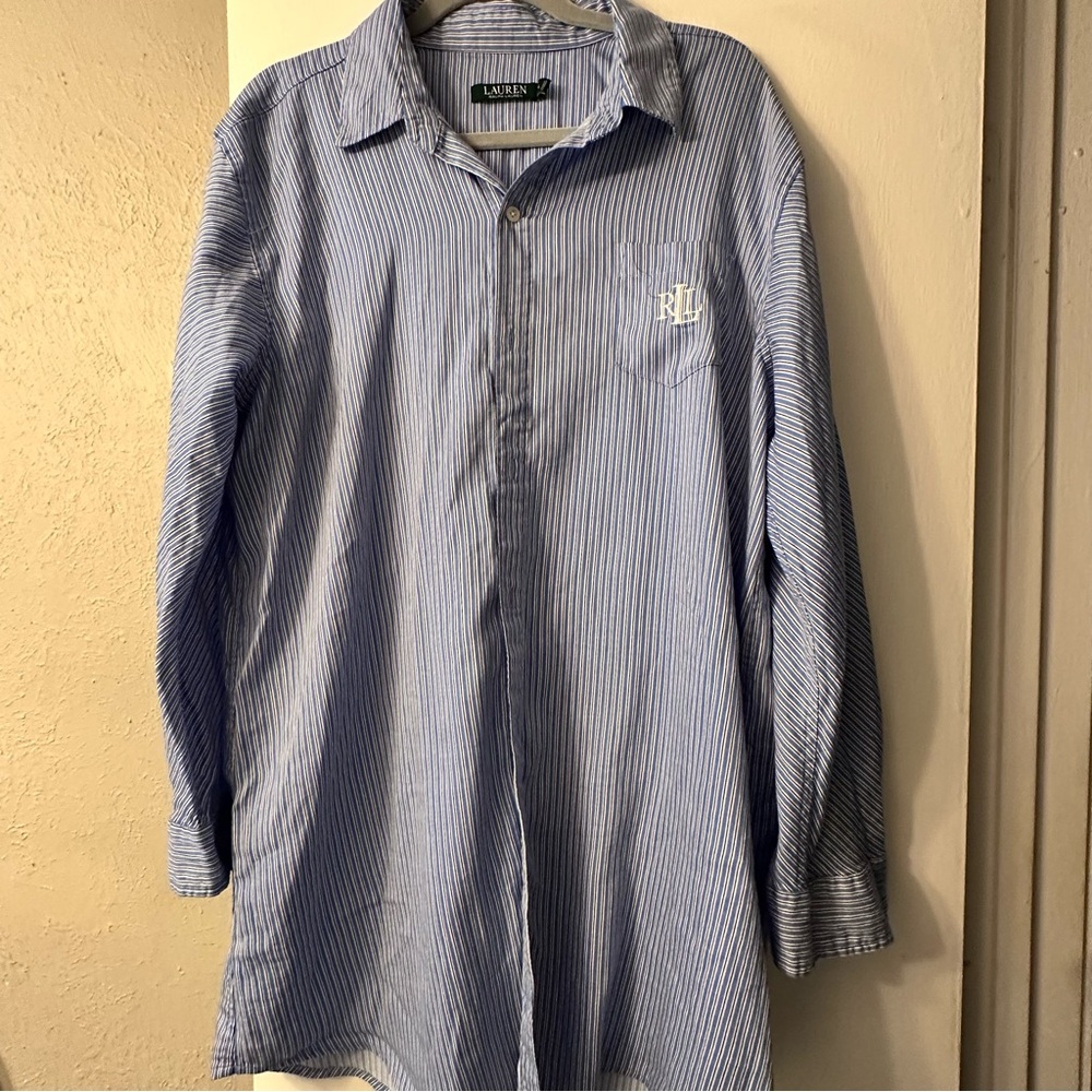 Lauren Ralph Lauren Light Blue Pinstripe Sleep Shirt Size XL